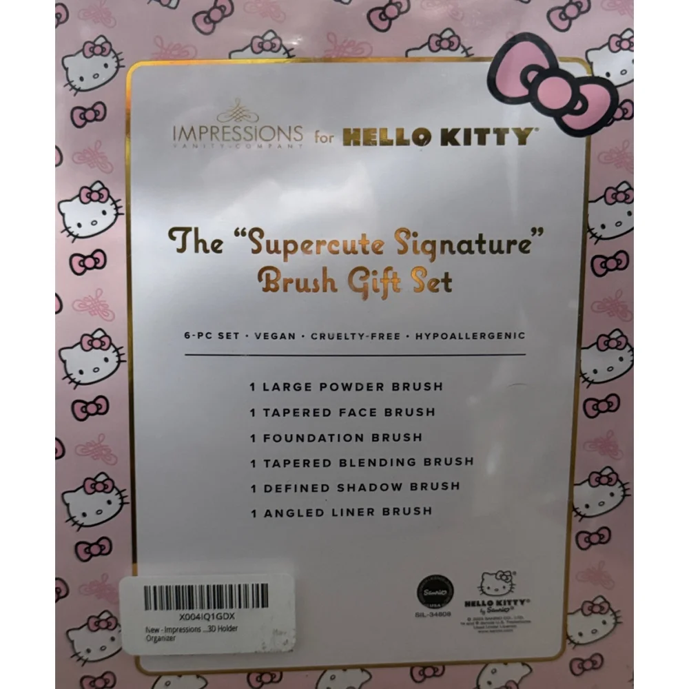 New Hello Kitty Makeup Vanity Brush Set Pink White (6)